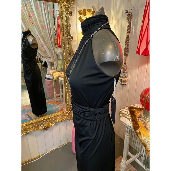 vintage 1970s black maxi dress turtleneck ruched draped disco small 70s fashion - Picture 5 of 8